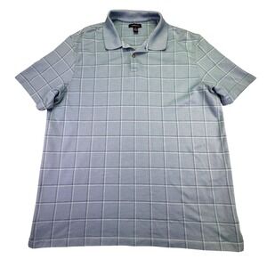 Van Heusen Polo Men's Large Golf Shirt Blue Plaid Short Sleeve Casual Activewear